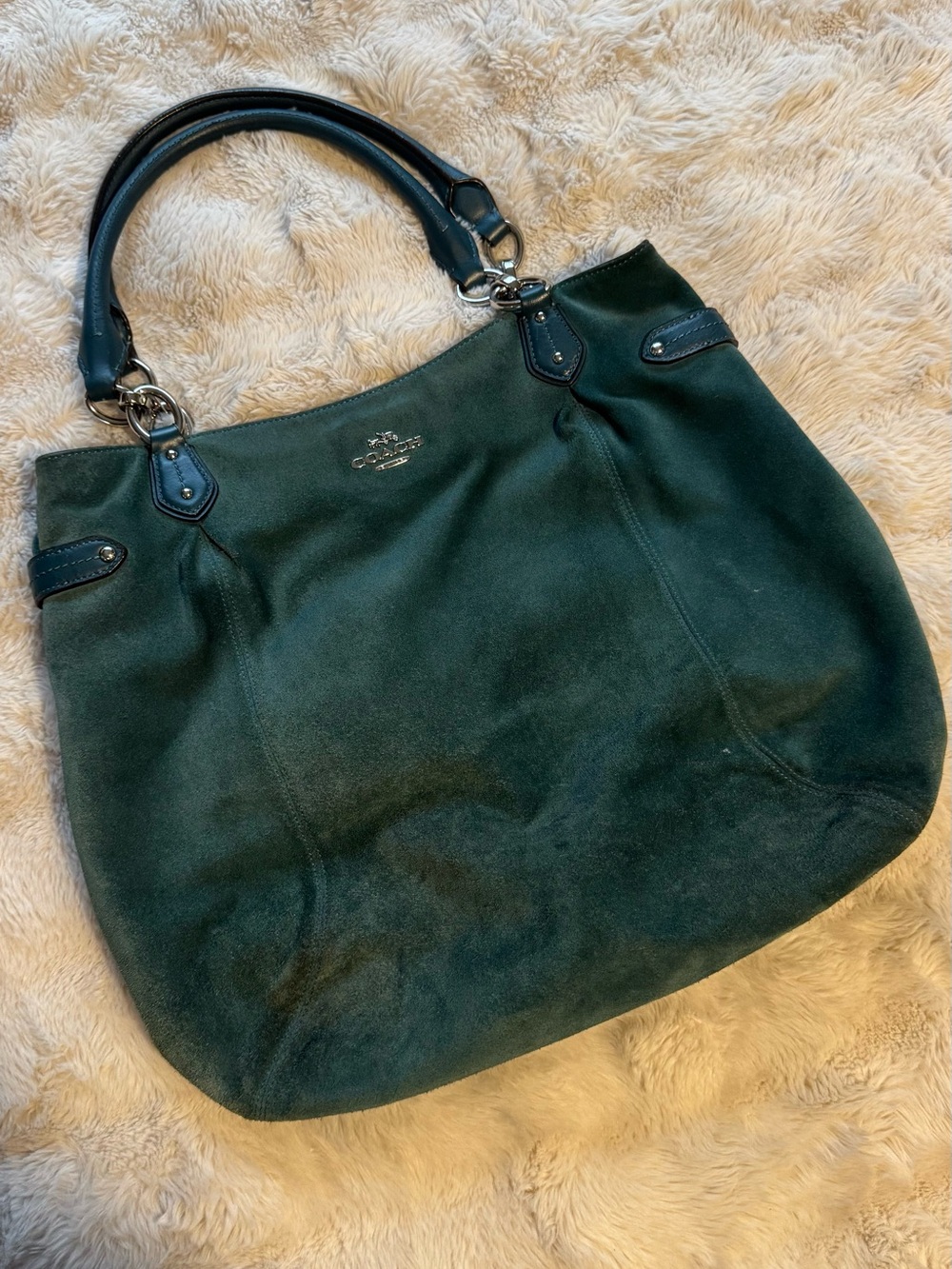 Coach Pebbled Suede Tote Bag in Deep Green